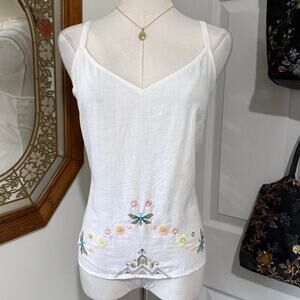 VTG 90s/Y2K Edward White 100% Linen Floral Embroidered Beaded Cami Top